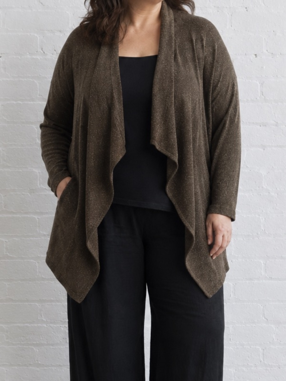 Eileen Fisher Silk Blend Waterfall Cardigan 3X Lagenlook Artsy Quiet Luxury